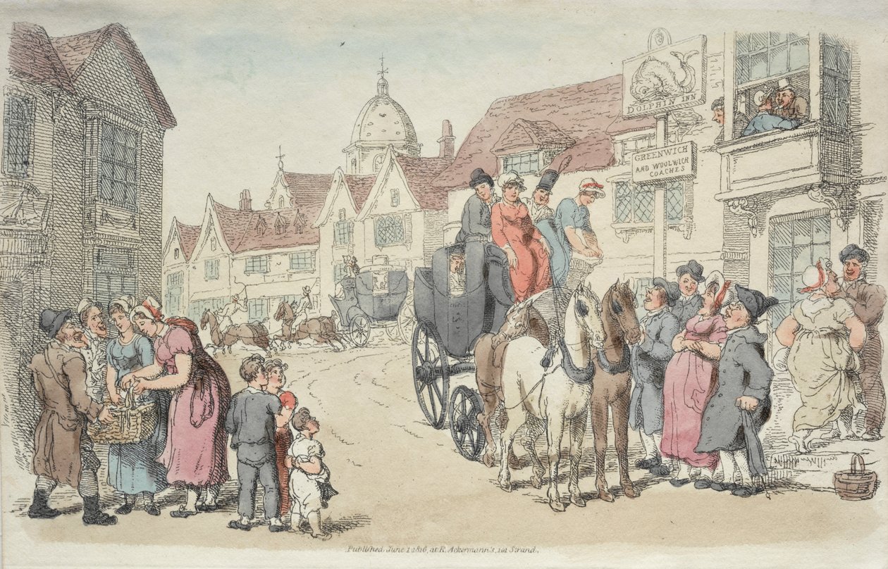 Dolphins Inn: Greenwich ja Woolwich Coaches tekijältä Thomas Rowlandson