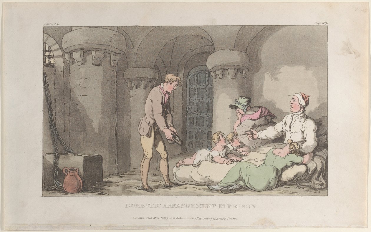 Kotimaan järjestelyt vankilassa, Wakefieldin kirkkoherra, 1. toukokuuta 1817, 1. toukokuuta 1817. tekijältä Thomas Rowlandson
