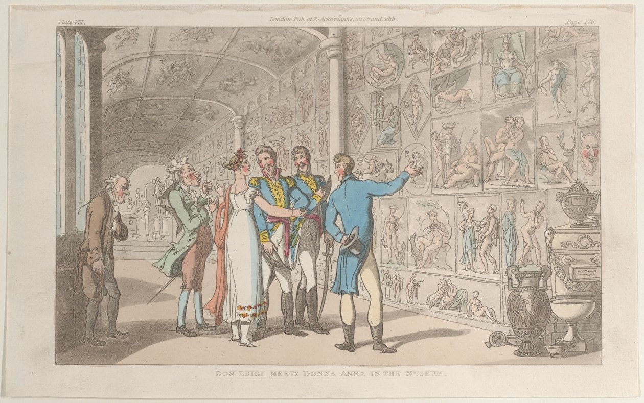 Don Luigi tapaa Donna Annan museossa Napolista ja Campagna Felicestä: vuonna..., 1. kesäkuuta 1815. tekijältä Thomas Rowlandson