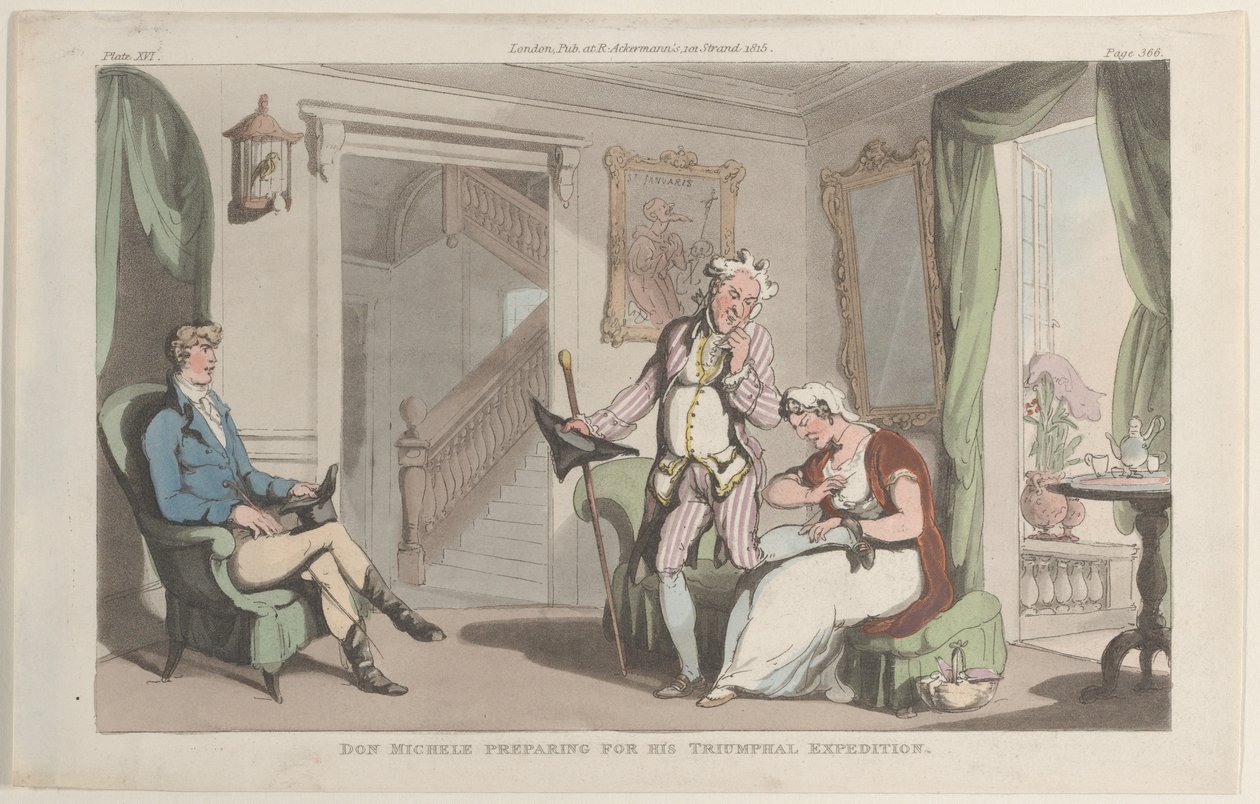 Don Michele valmistautuu voittomatkaansa Napolista ja Campagnasta..., 1. kesäkuuta 1815. tekijältä Thomas Rowlandson