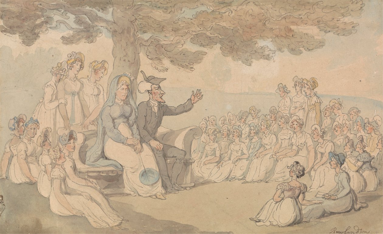 Dr. Syntax vierailee nuorten naisten sisäoppilaitoksessa tekijältä Thomas Rowlandson
