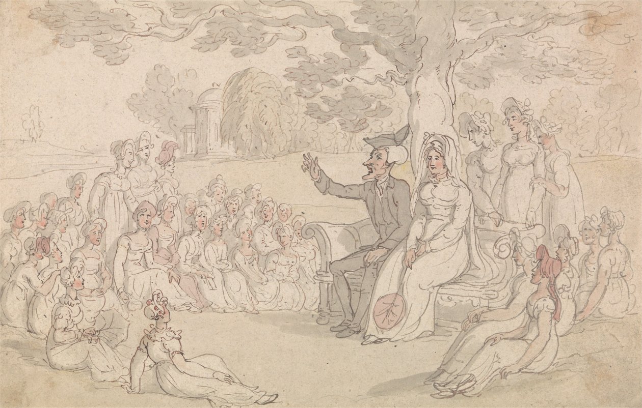 Tohtori Syntax vierailee nuorten naisten sisäoppilaitoksessa tekijältä Thomas Rowlandson