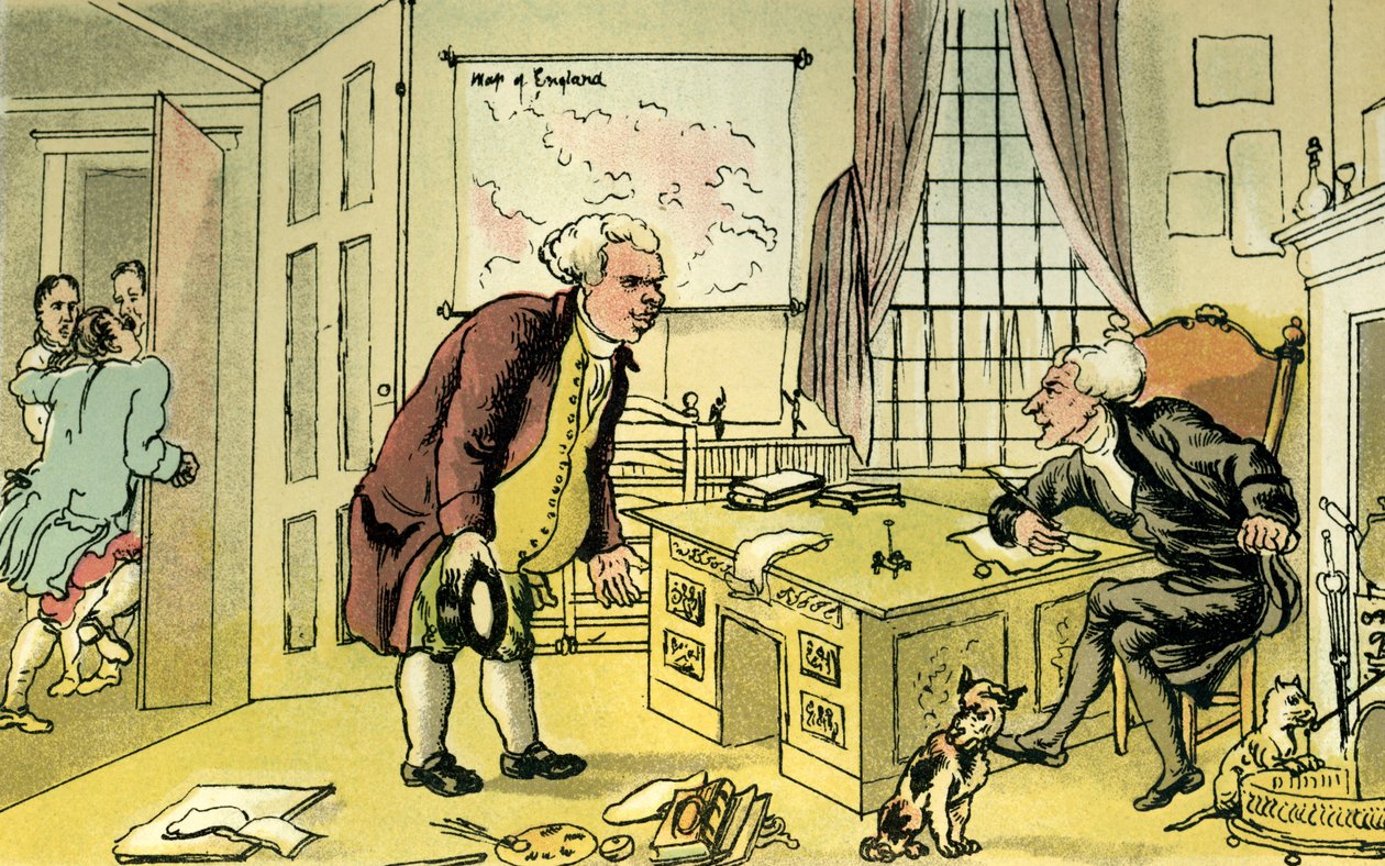 "Dr Syntax ja kirjakauppias" tekijältä Thomas Rowlandson