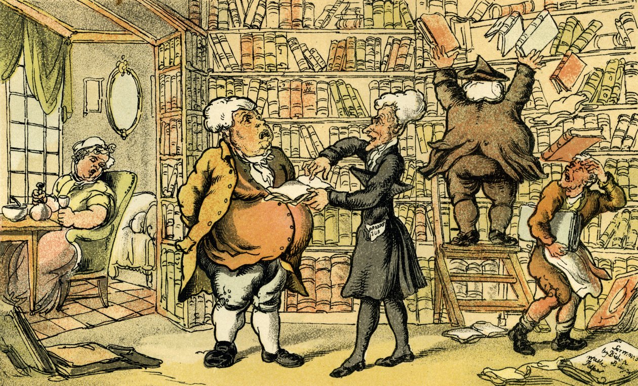 "Dr Syntax & kirjakauppias" tekijältä Thomas Rowlandson