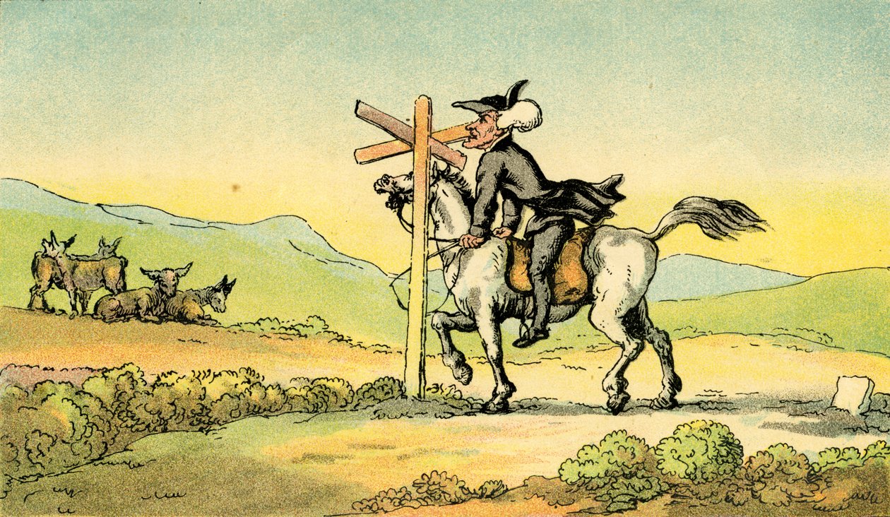 "Dr Syntax eksynyt tiensä" tekijältä Thomas Rowlandson