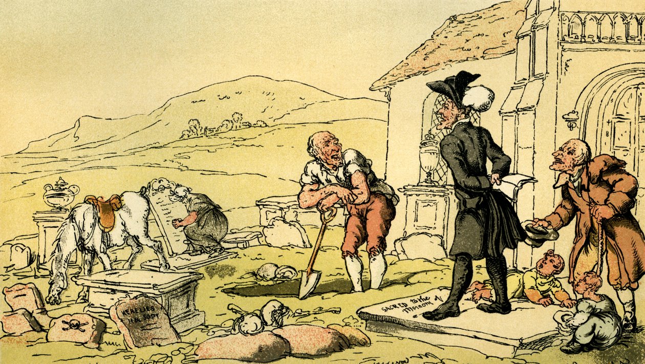 "Dr Syntax meditoi hautakiviä" tekijältä Thomas Rowlandson