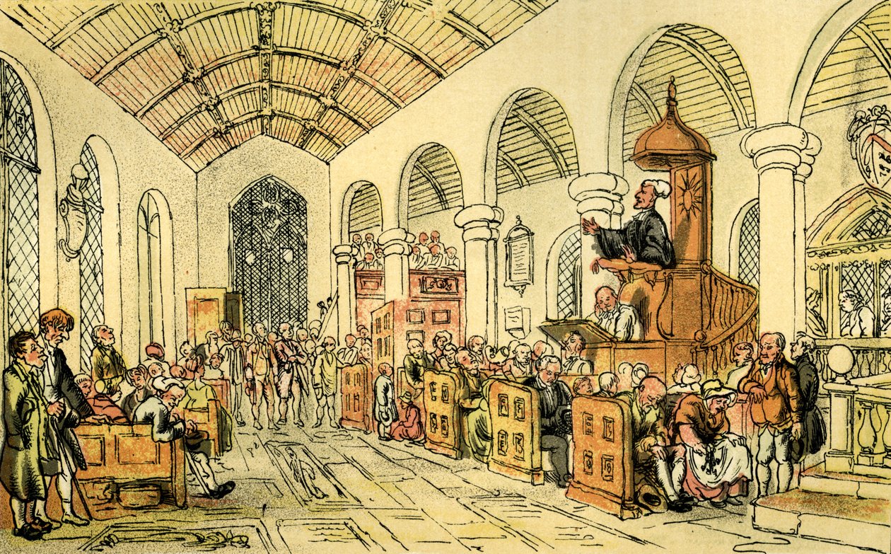 "Dr Syntax saarnaa" tekijältä Thomas Rowlandson