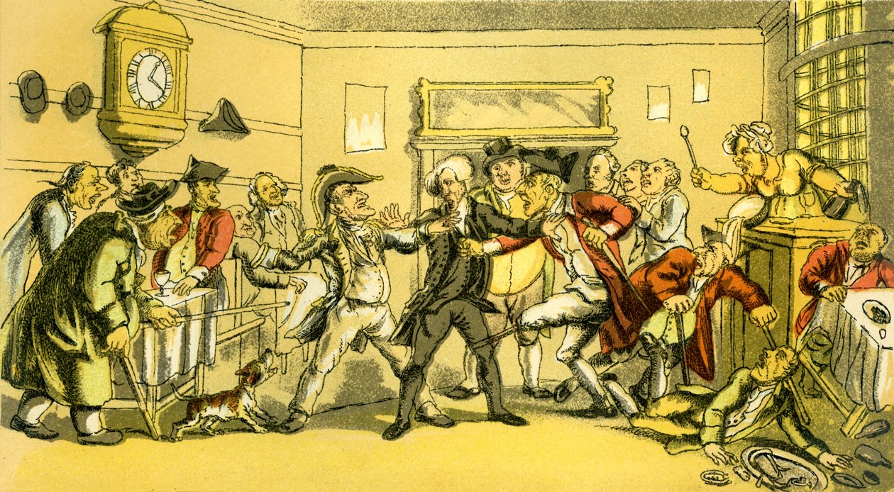 "Tohtori Syntax läsnä kahvilan kiistassa" tekijältä Thomas Rowlandson