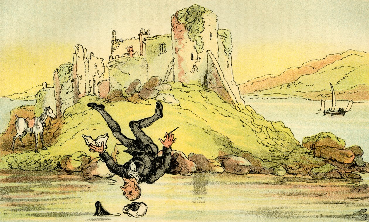 "Tohtori syntaksi putoaa veteen" tekijältä Thomas Rowlandson