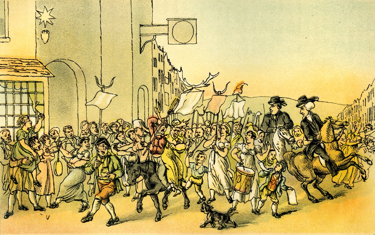 "Dr Syntax with the Skimington Riders" tekijältä Thomas Rowlandson