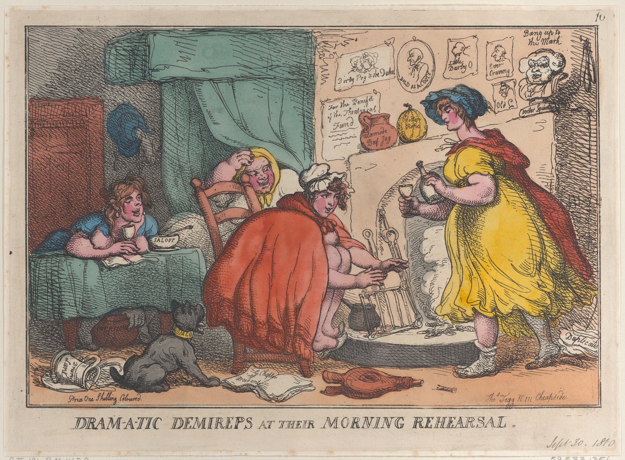 Dram-a-tic Demireps aamuharjoituksessaan, 30. syyskuuta 1810, 30. syyskuuta 1810. tekijältä Thomas Rowlandson