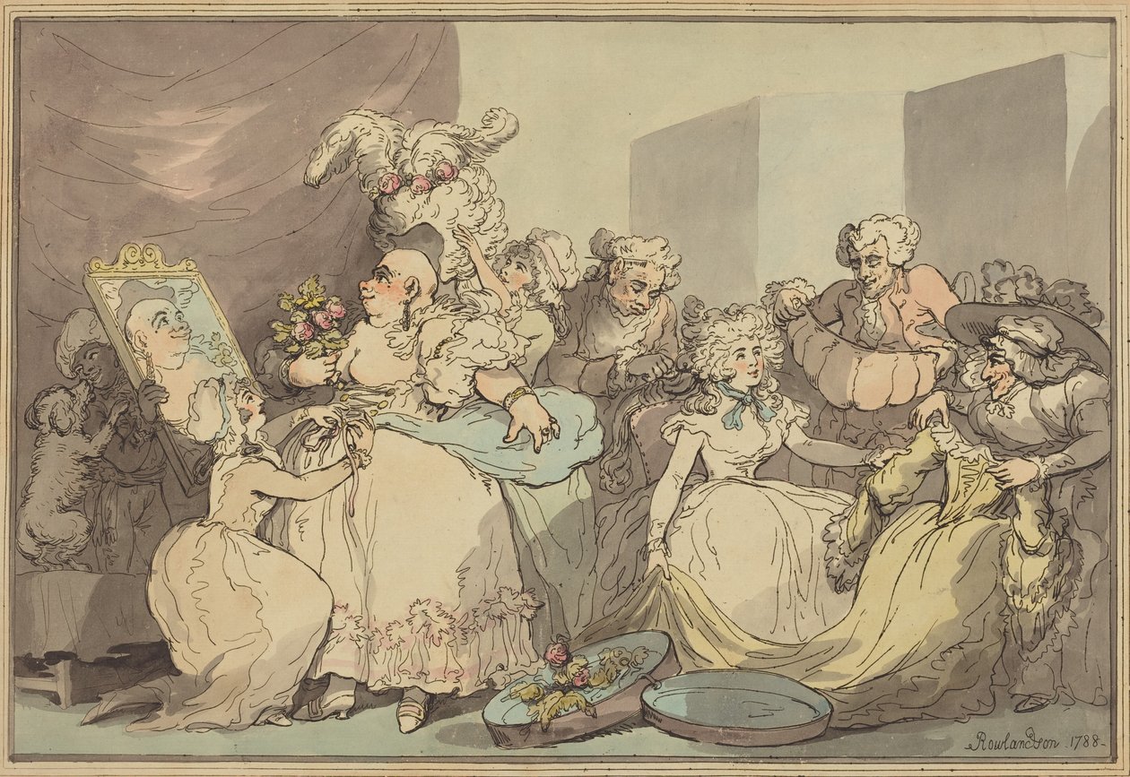 Pukeutuminen syntymäpäiväjuhliin tekijältä Thomas Rowlandson