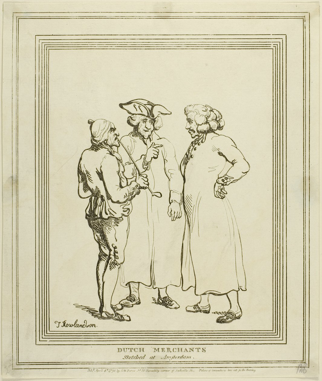 Hollantilaiset kauppiaat piirrettiin Amsterdamissa tekijältä Thomas Rowlandson