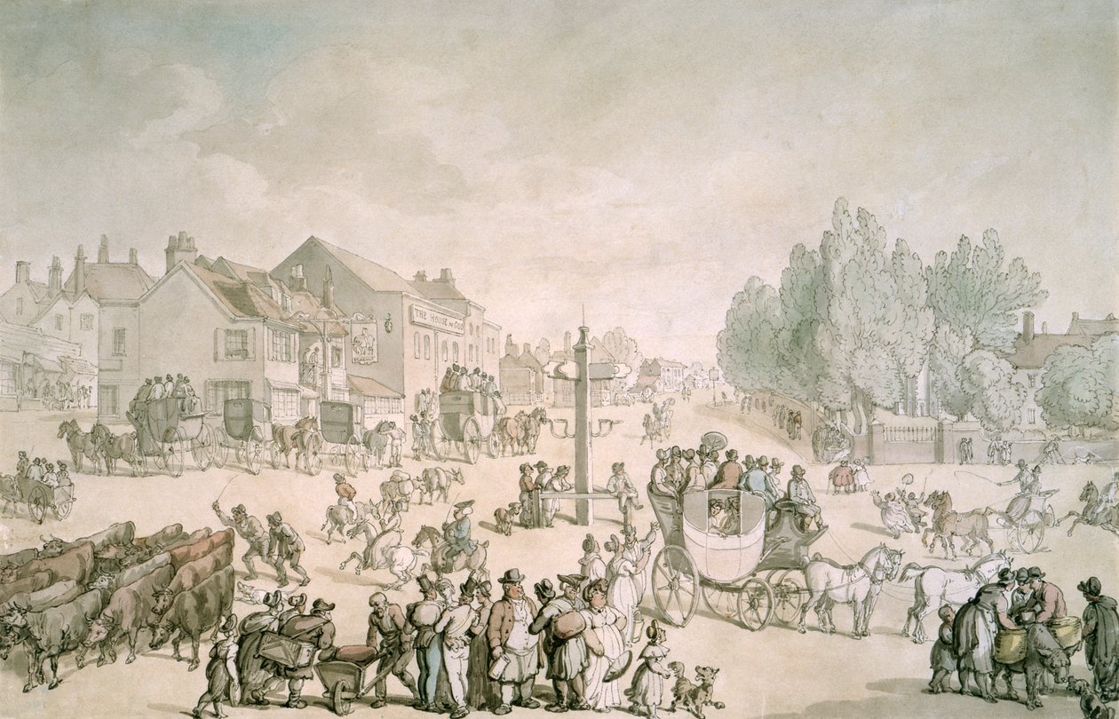 Elefantti ja linna, Southwark, Lontoo, c1805-c1820 tekijältä Thomas Rowlandson