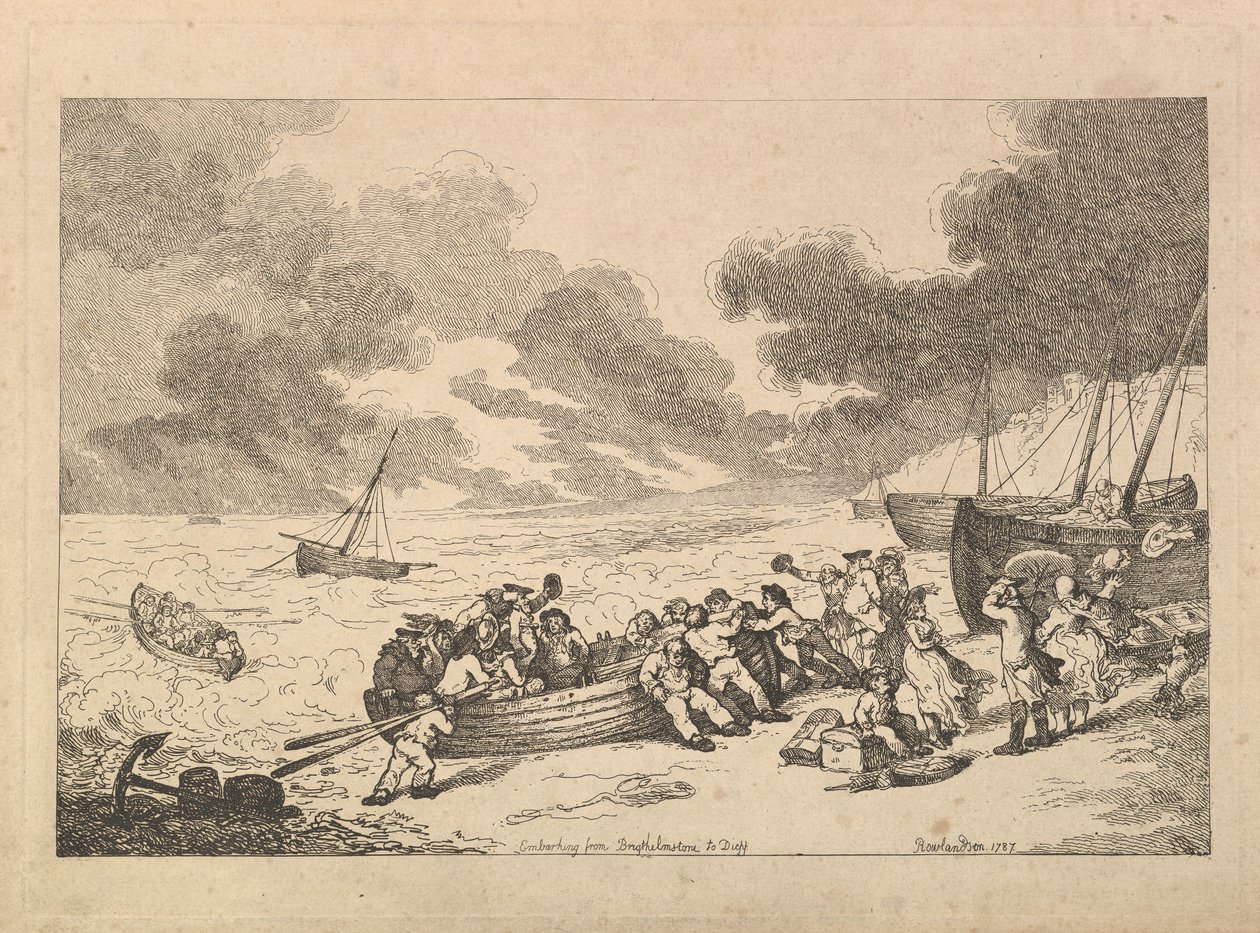 Matka Brighthelmstonesta Diepp[e]en (teoksesta Imitations of Modern Drawings) tekijältä Thomas Rowlandson