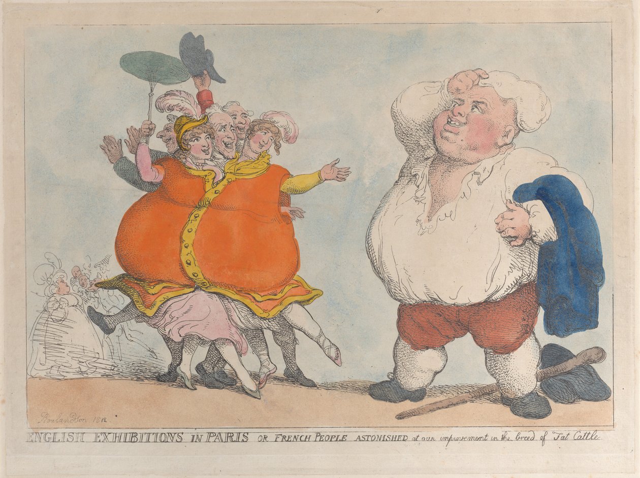 Englanninkieliset näyttelyt Pariisissa tai ranskalaiset ihmiset, jotka hämmästyivät rotumme parantumisesta..., 1812. tekijältä Thomas Rowlandson