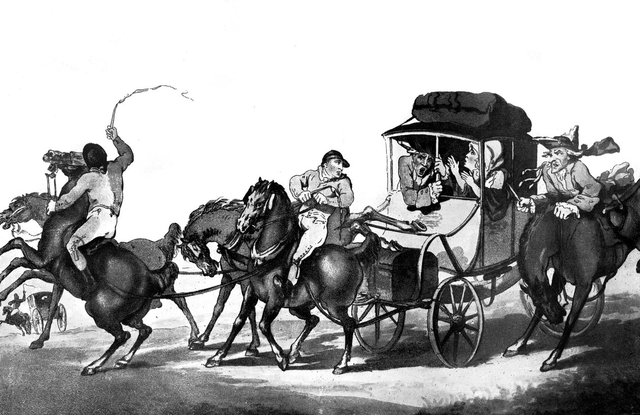 Englantilainen matkustaminen eli ensimmäinen vaihe Doverista, 1785. tekijältä Thomas Rowlandson