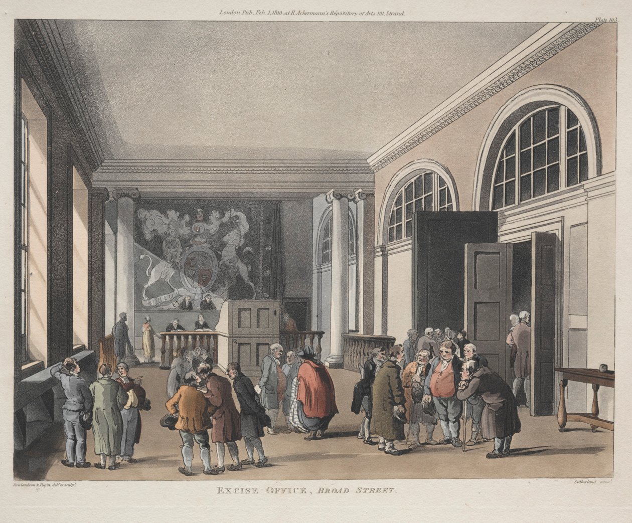 Valmisteverotoimisto, Broad Street, 1810. tekijältä Thomas Rowlandson