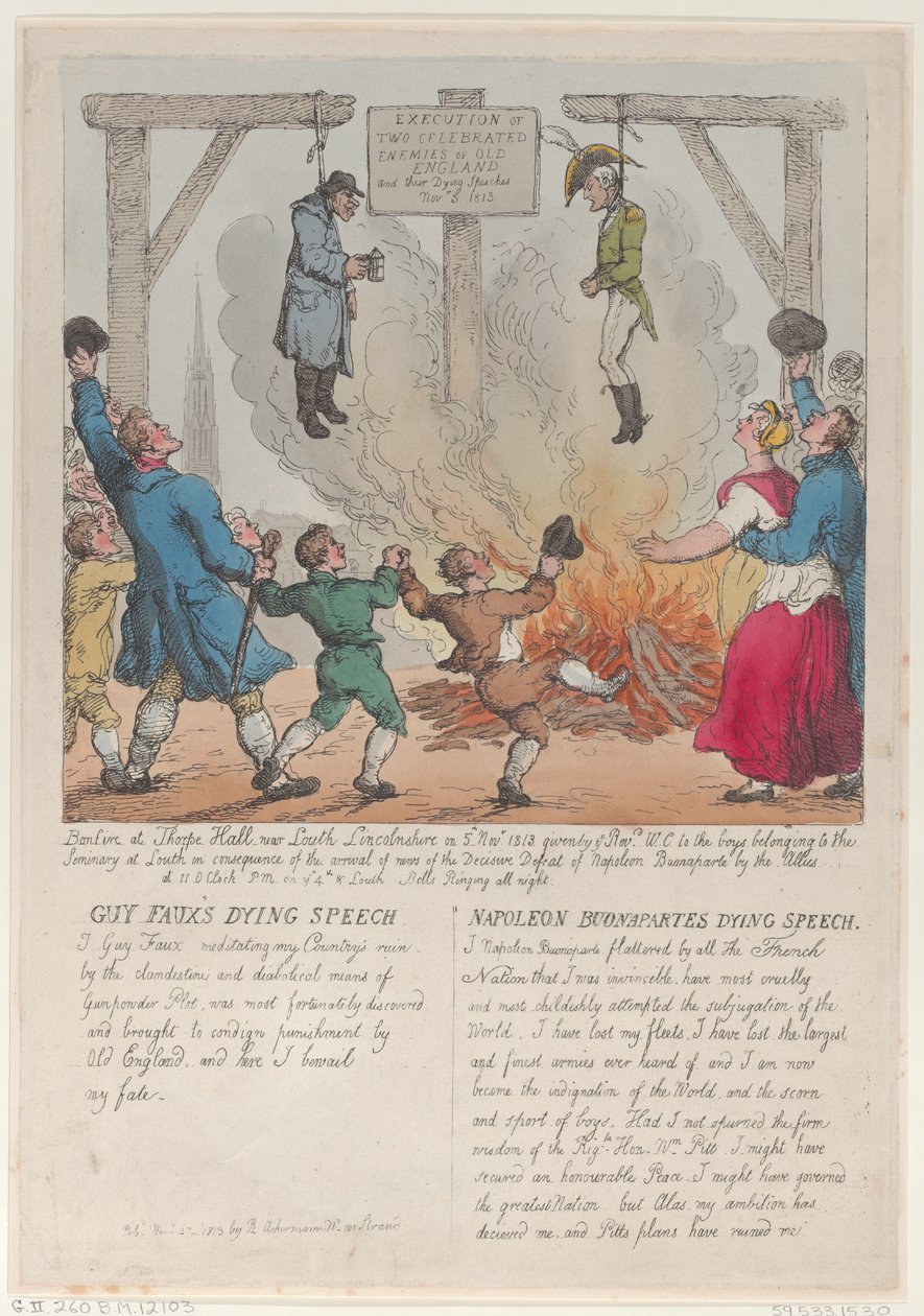Vanhan Englannin kahden juhlitun vihollisen teloitus 27. marraskuuta 1813, 27 marraskuuta 1813. tekijältä Thomas Rowlandson
