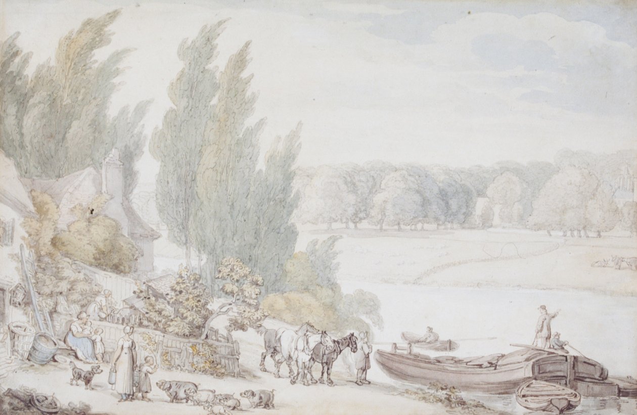 Maatila joen rannalla tekijältä Thomas Rowlandson