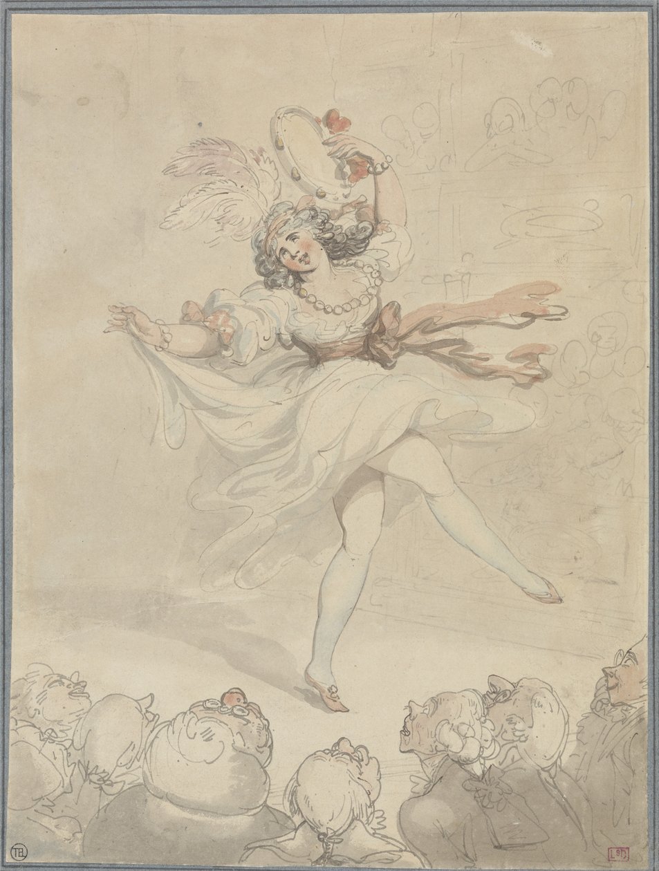 Nainen tanssija tamburiinin kanssa tekijältä Thomas Rowlandson