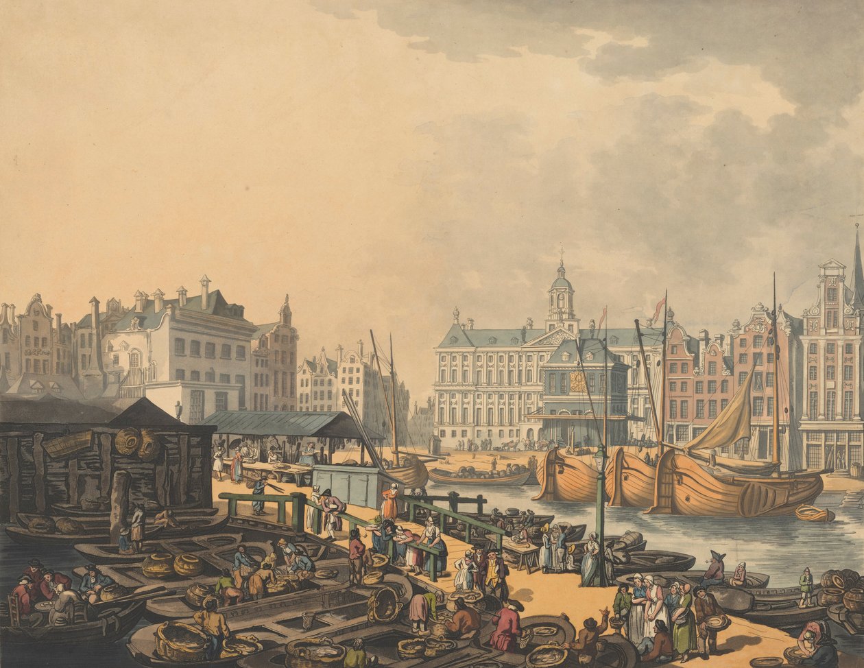 Feygen pato, jossa on osa Amsterdamin kalamarkkinoista, 1797. tekijältä Thomas Rowlandson