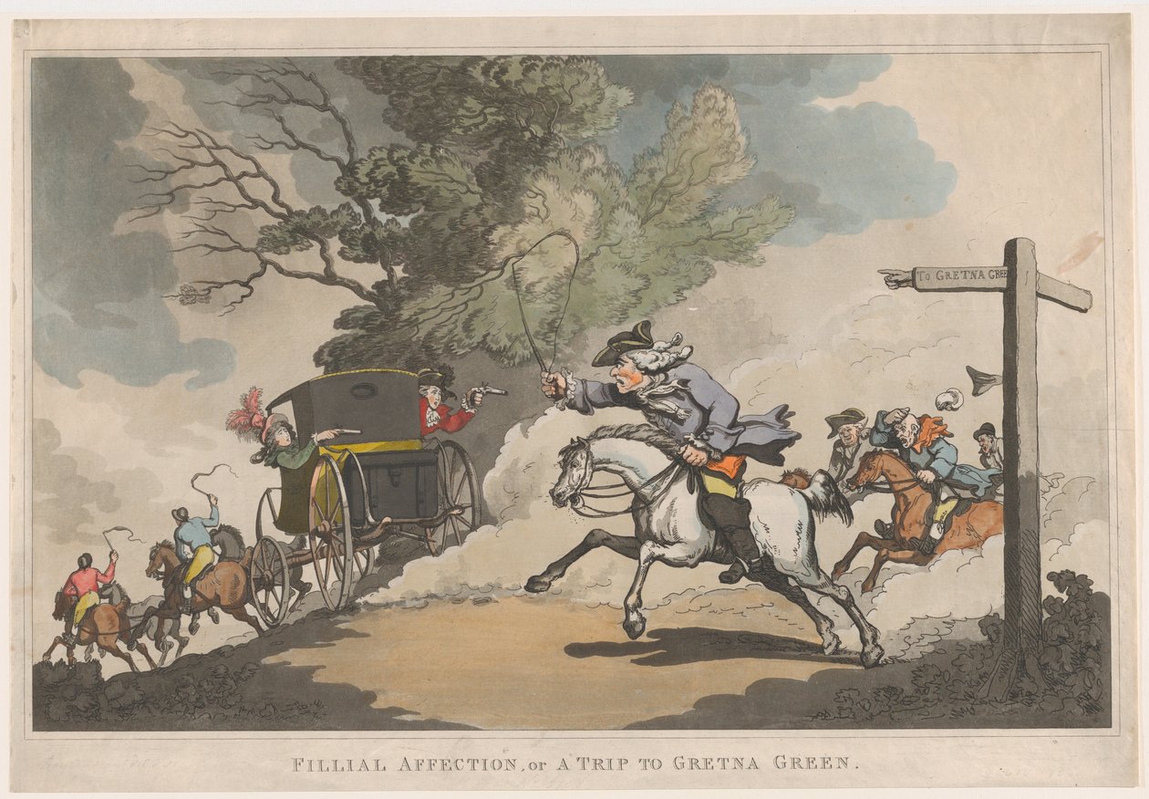 Lapsellinen kiintymys eli matka Gretna Greeniin, 15. joulukuuta 1785, 15. joulukuuta 1785. tekijältä Thomas Rowlandson