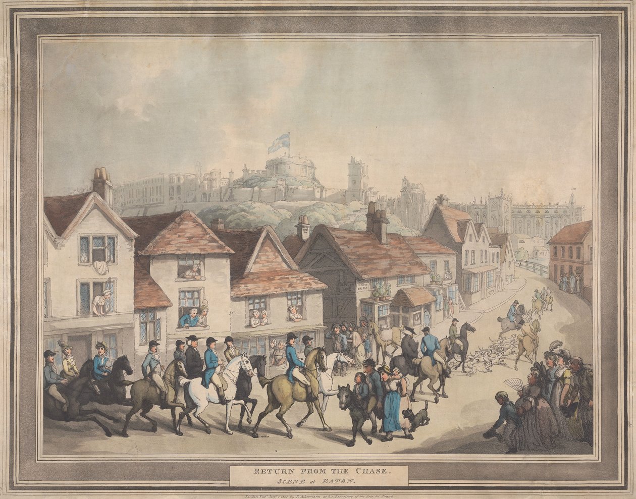 Kettujahdit [neljän kuvan sarja]:  4. Paluu jahdilta. / Näkymä Eatonissa tekijältä Thomas Rowlandson