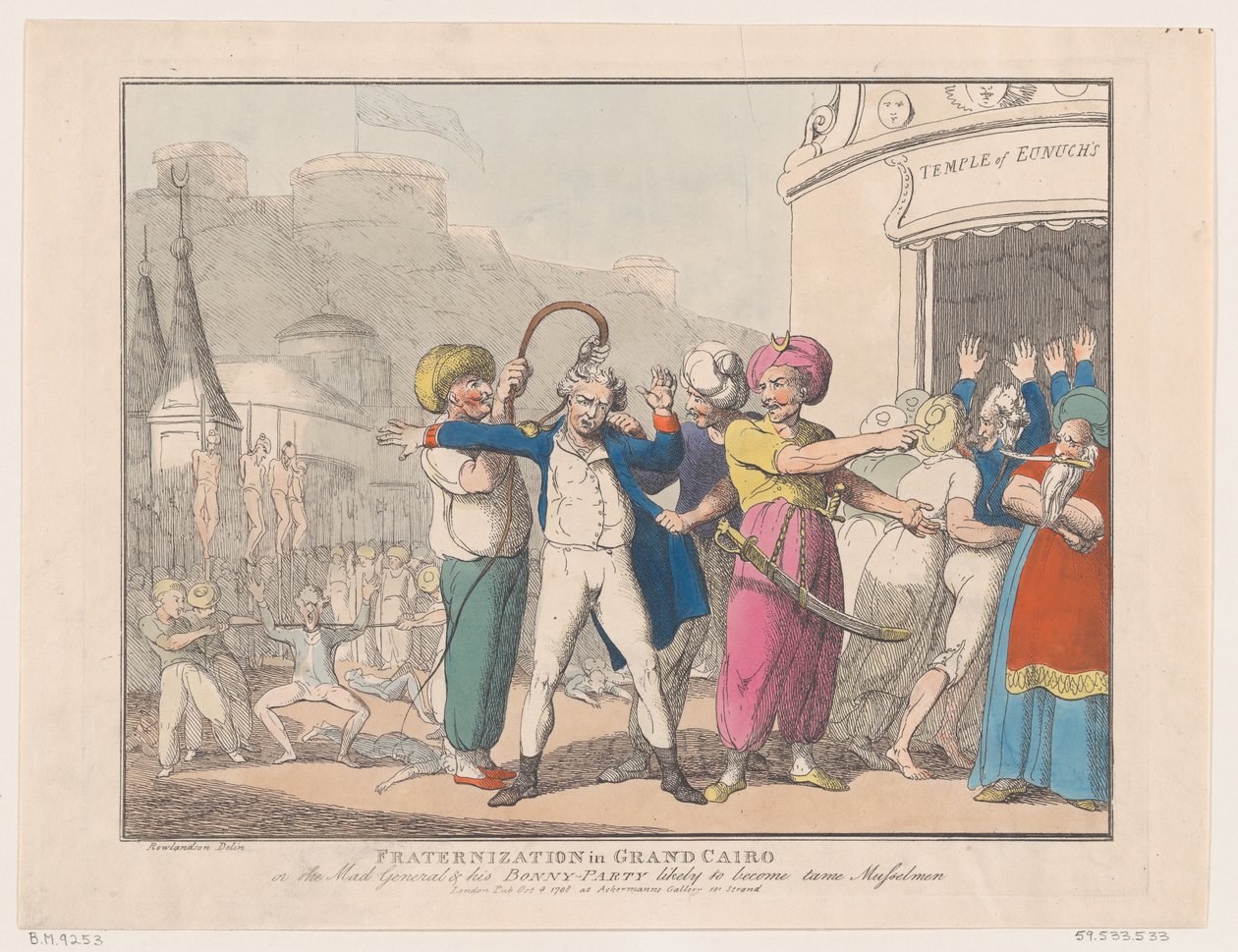 Veljestyminen Grand Cairossa eli Hullu kenraali & hänen Bonny Party todennäköisesti ..., 9. lokakuuta 1798. tekijältä Thomas Rowlandson