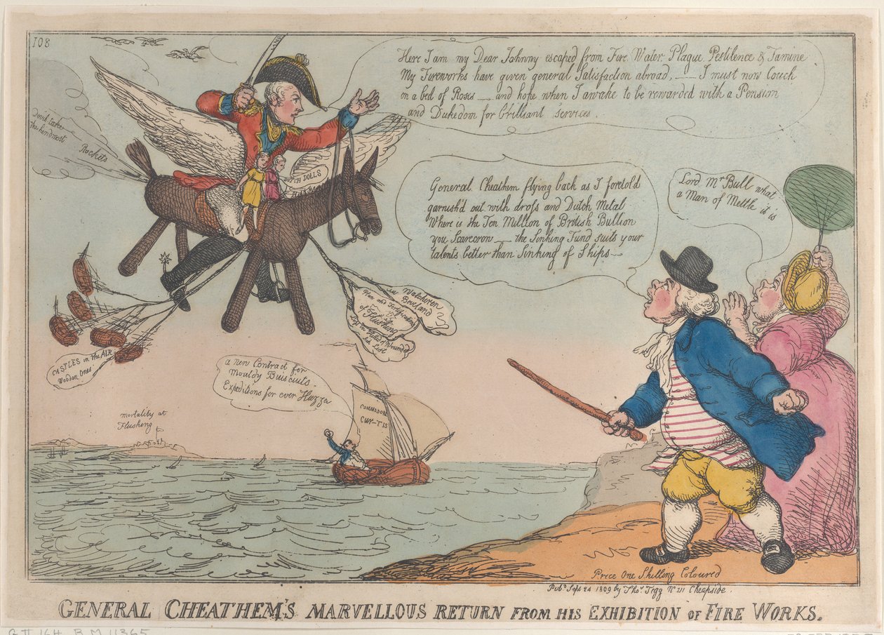 Kenraali Cheathemin ihmeellinen paluu tulitöiden näyttelystään, syyskuu..., 24. syyskuuta 1809. tekijältä Thomas Rowlandson