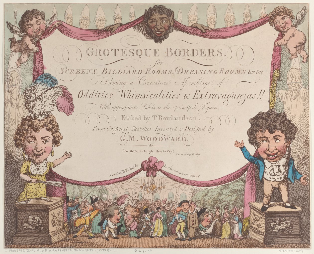 Grotesque Borders näytöille, biljardihuoneille, pukuhuoneille jne., 1799-1800., 1799-1800. tekijältä Thomas Rowlandson