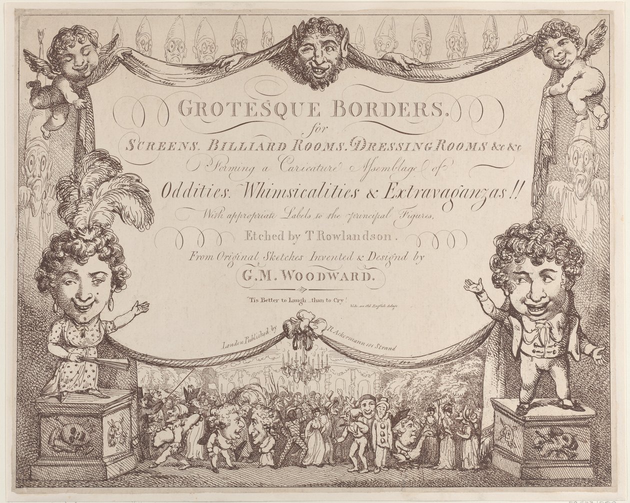 Grotesque Borders näytöille, biljardihuoneille, pukuhuoneille jne., 1799-1800., 1799-1800. tekijältä Thomas Rowlandson