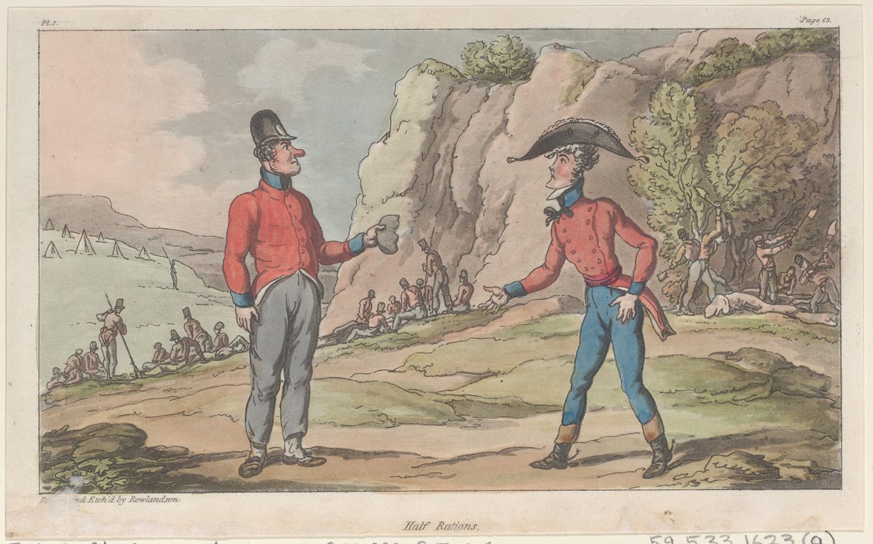 Half Rations, teoksesta The Military Adventures of Johnny Newcome, 1815, 1815. tekijältä Thomas Rowlandson