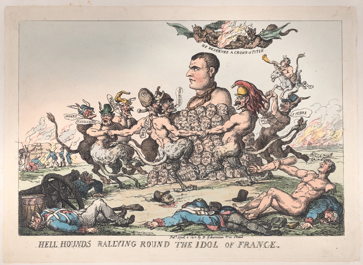 Hell Hounds Rallying Round the Idol of France, 8. huhtikuuta 1815, 8. huhtikuuta 1815. tekijältä Thomas Rowlandson