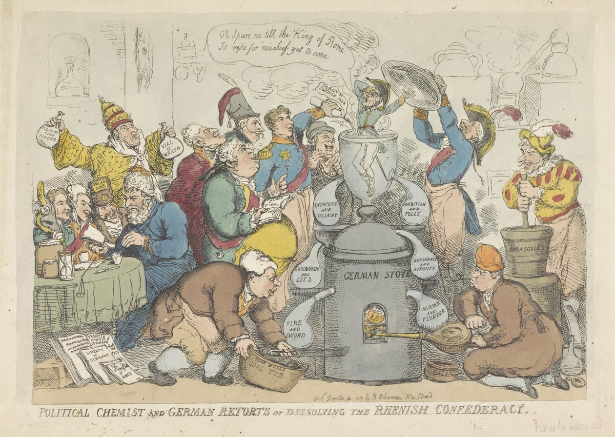 Rijnbondin purkaminen, 1813 tekijältä Thomas Rowlandson