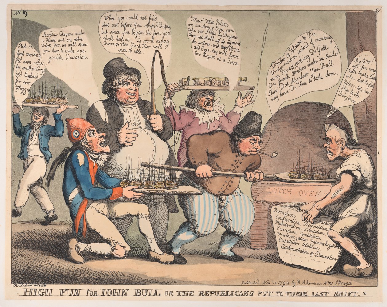 Hauskaa John Bullille eli republikaanien viimeiseen vaihtoon, marraskuu..., 12. marraskuuta 1798. tekijältä Thomas Rowlandson
