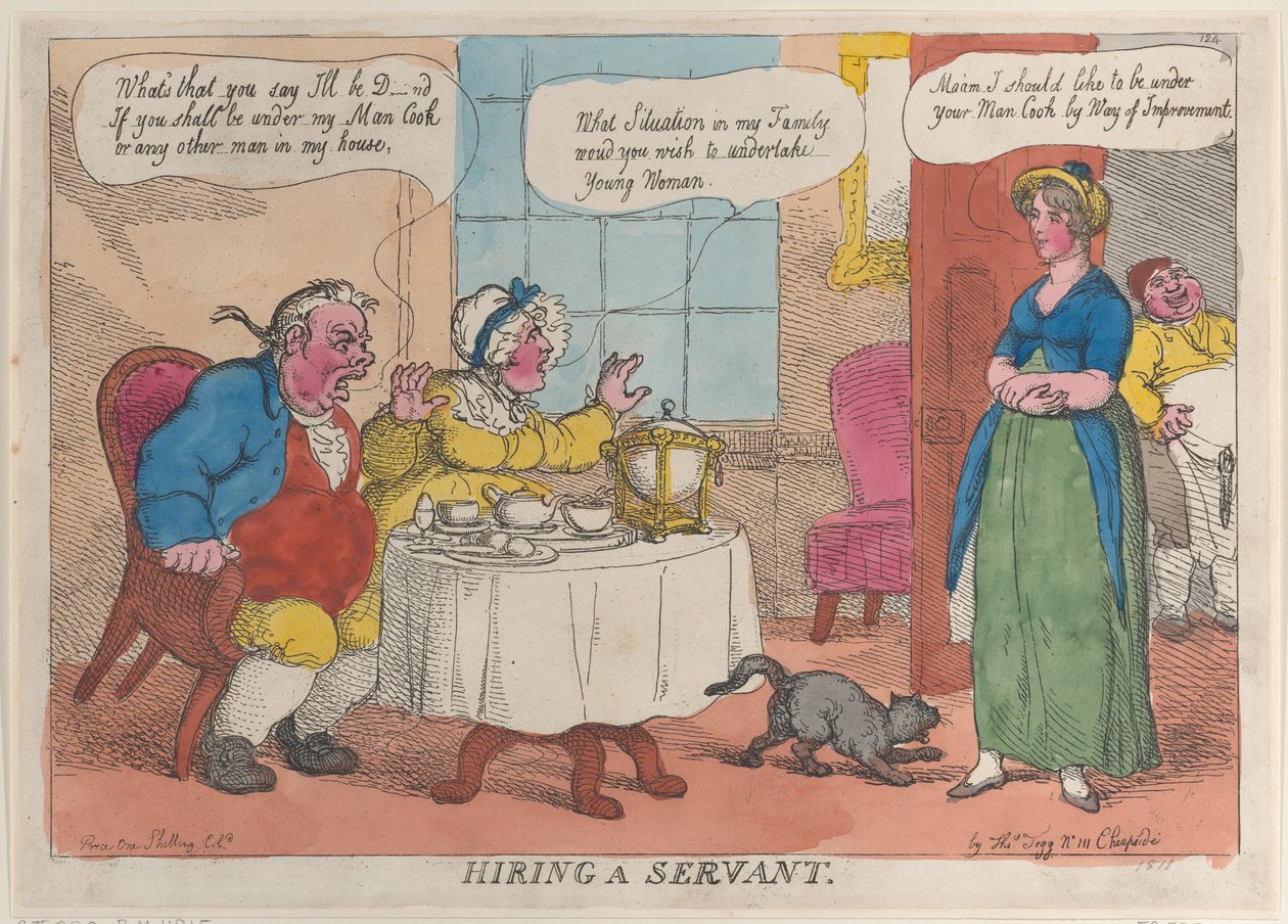 Palvelijan palkkaaminen, 1811, 1811. tekijältä Thomas Rowlandson