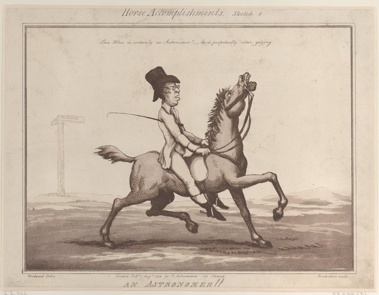 Horse Accomplishments, Luonnos 1: Tähtitieteilijä!!, 1. elokuuta 1799, 1. elokuuta 1799. tekijältä Thomas Rowlandson
