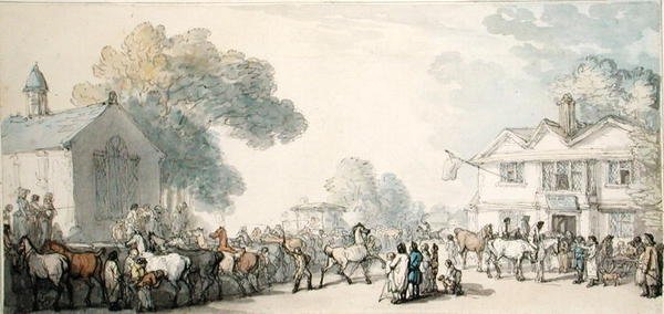 Horse Fair, Southampton (kynä ja muste ja akvarelli paperille) tekijältä Thomas Rowlandson