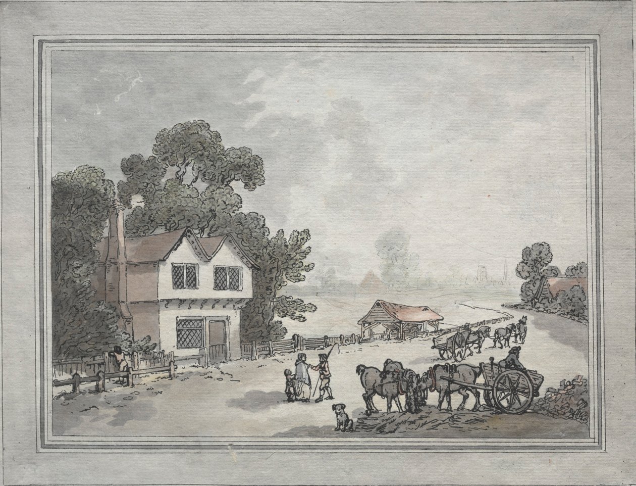 Hevoset ja kärryt maantiellä tekijältä Thomas Rowlandson