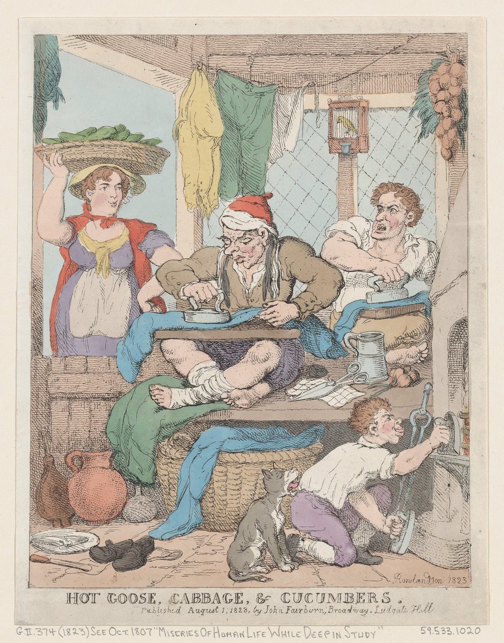 Kuuma hanhi, kaali ja kurkut, 1823, 1823. tekijältä Thomas Rowlandson