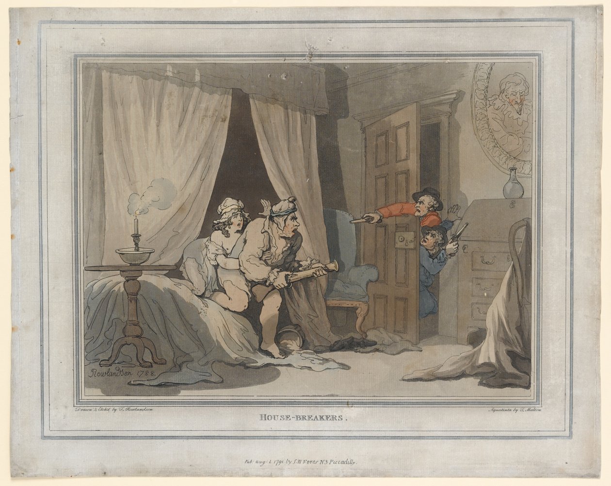 House Breakers, printti Thomas Molten, 1791 (käsinvärinen kaiverrus) tekijältä Thomas Rowlandson