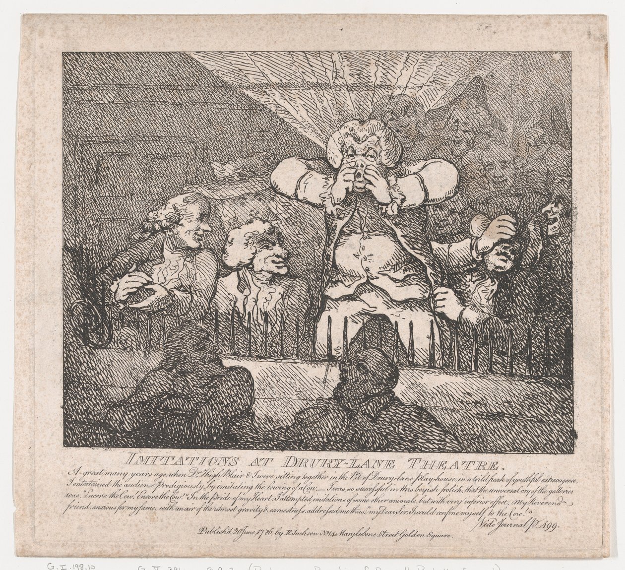 Jäljitelmiä Drury-Lane-teatterissa Boswellin maalaukselliset kaunokaiset, Part the Con..., 20. kesäkuuta 1786. tekijältä Thomas Rowlandson