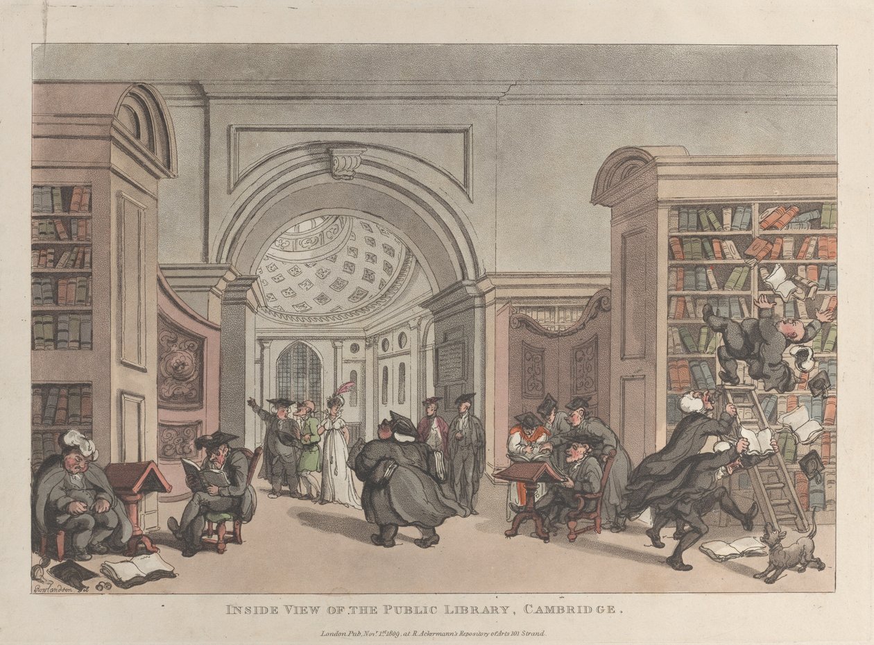Inside View of the Public Library, Cambridge, 9. marraskuuta 1809, 9. marraskuuta 1809. tekijältä Thomas Rowlandson