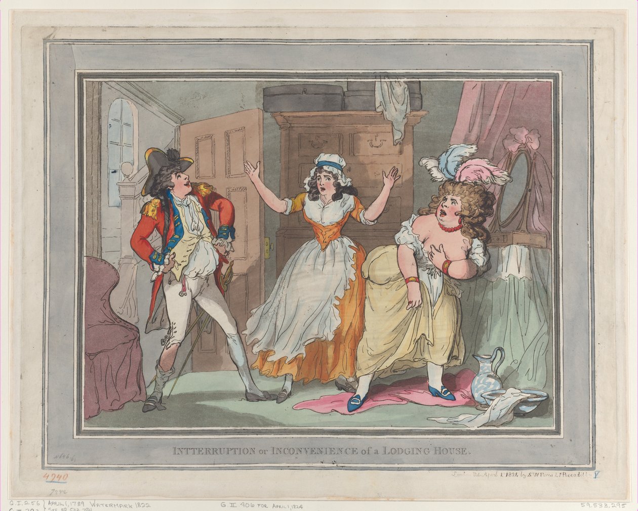 Majoitustalon keskeytys tai haitta, [huhtikuu..., [1. huhtikuuta 1789], julkaistu uudelleen 1. huhtikuuta 1824. tekijältä Thomas Rowlandson