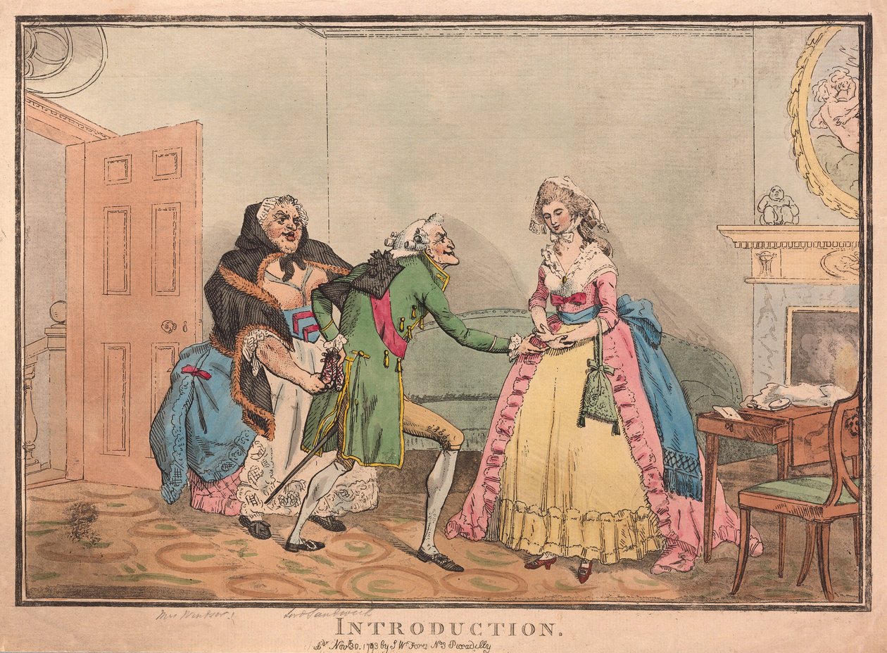 Esittely, pubi. 1793 (käsinvärinen kaiverrus) tekijältä Thomas Rowlandson