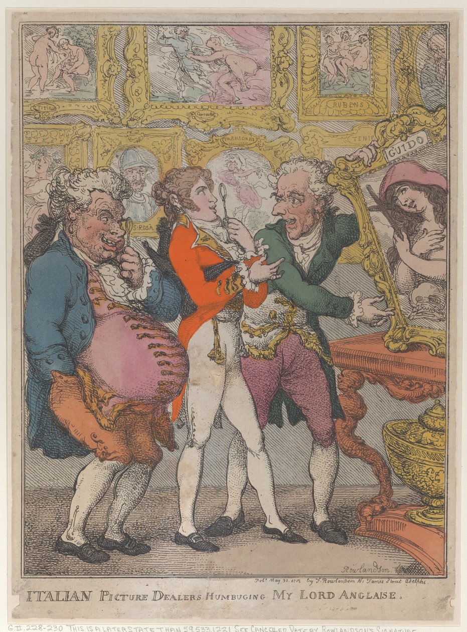 Italian kuvakauppiaat hämmästelevät My Lord Anglaisea, 30. toukokuuta 1812, 30. toukokuuta 1812. tekijältä Thomas Rowlandson