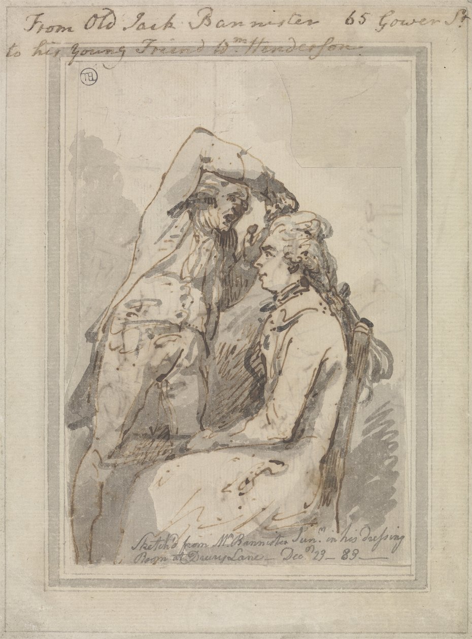John Bannister pukuhuoneessaan Drury Lanella tekijältä Thomas Rowlandson