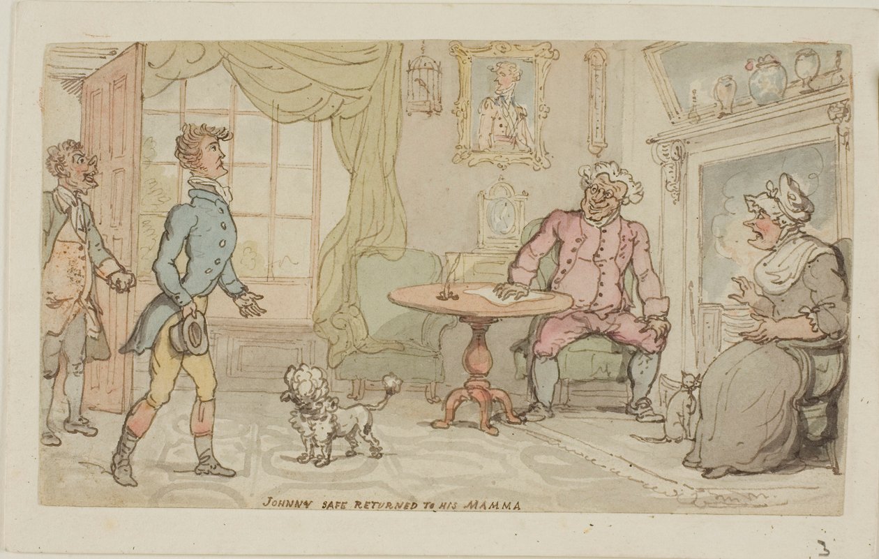 Johnny Safe palasi äidilleen tekijältä Thomas Rowlandson