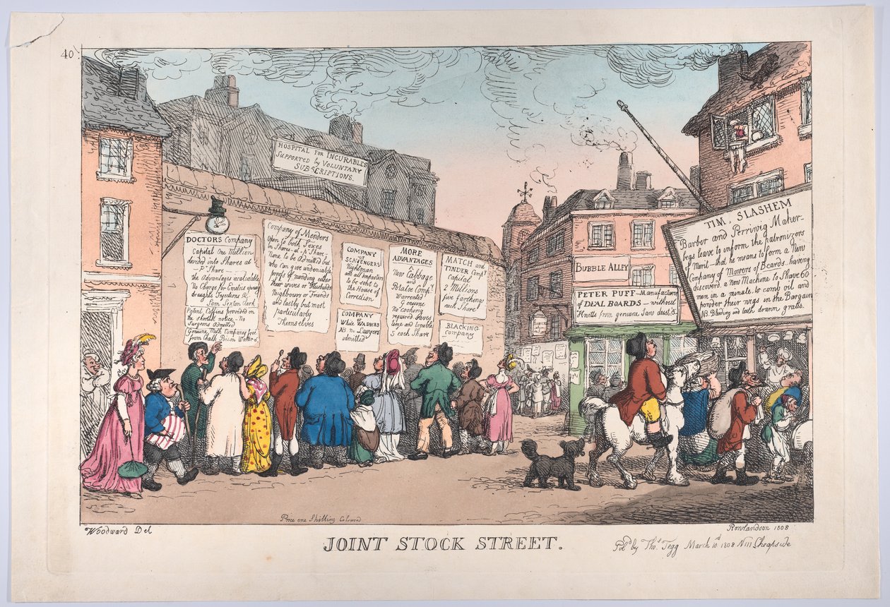 Joint Stock Street, 10. maaliskuuta 1808, 10. maaliskuuta 1808. tekijältä Thomas Rowlandson